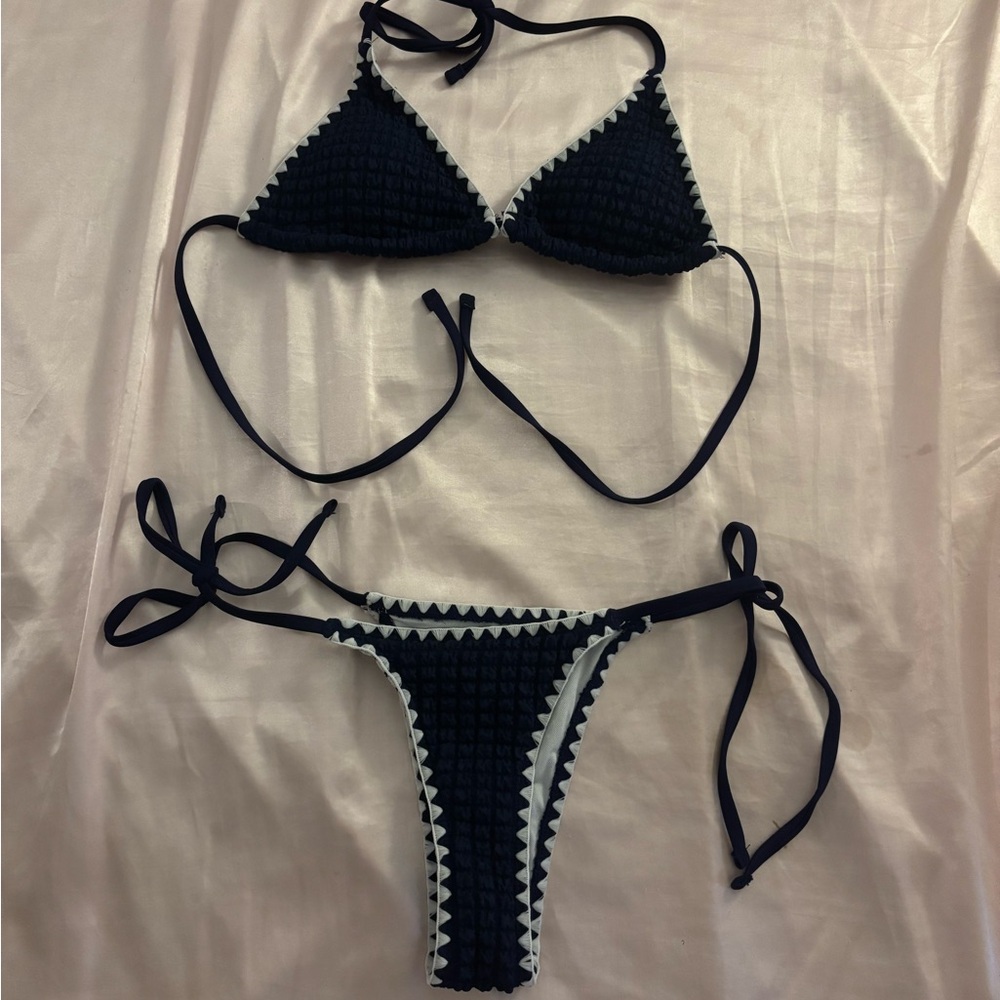 Navy and White Crochet Bikini Set